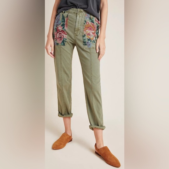 Anthropologie Denim - Anthropologie Olive Relaxed Embroidered Trousers Size 25